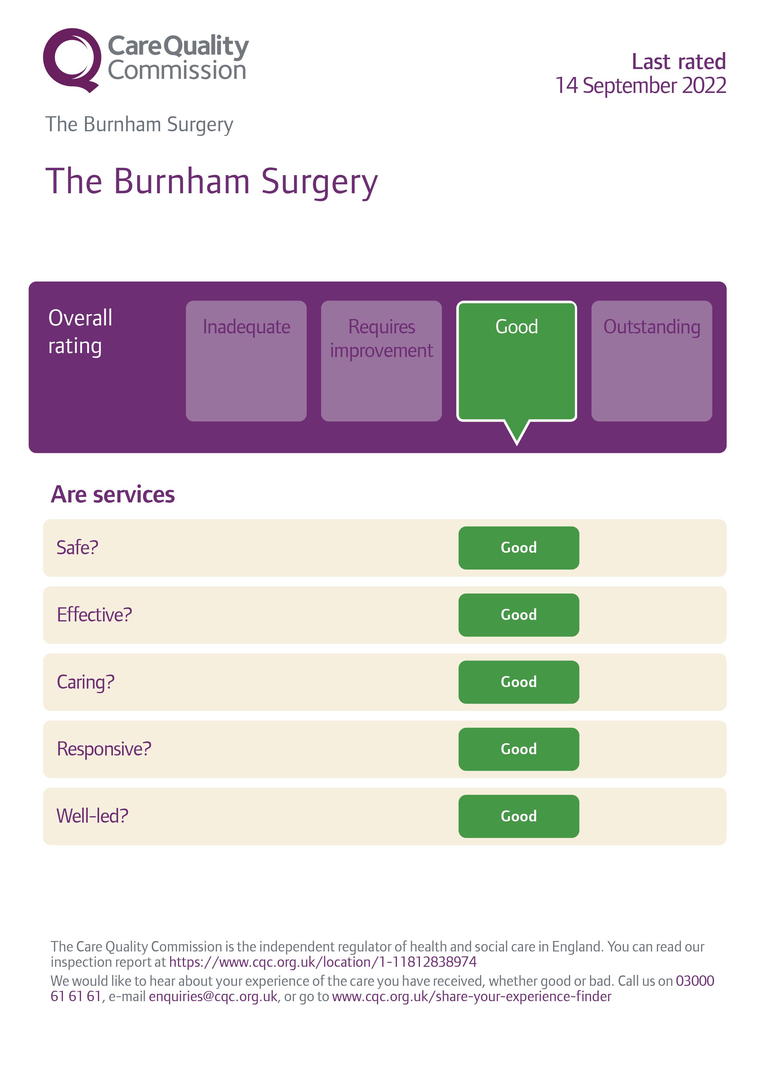 CQC Rating Good Burnham Surgery